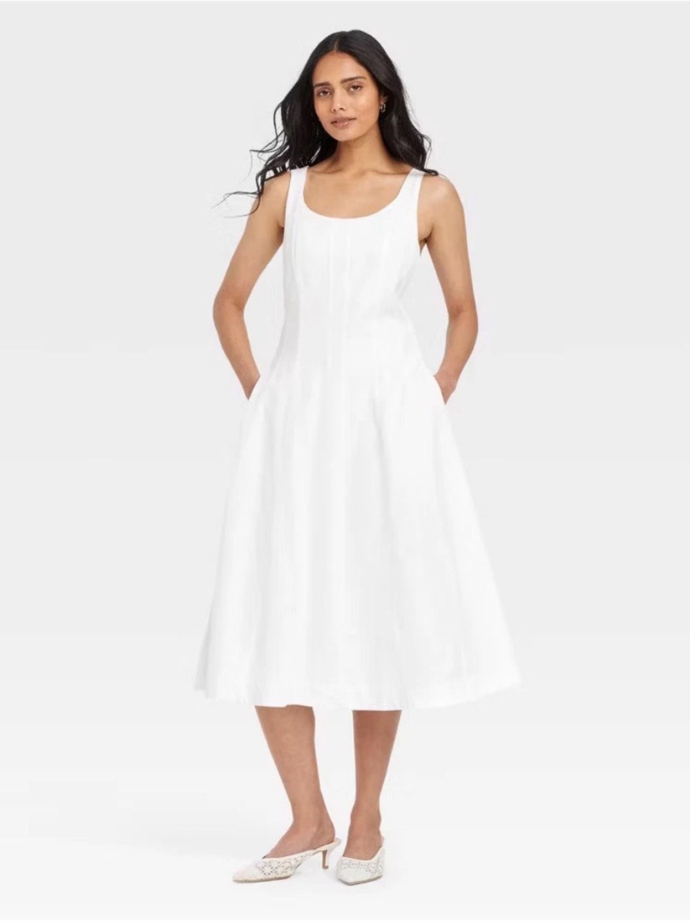 A New Day Women Corset Midi A-Line Dress White Size 16